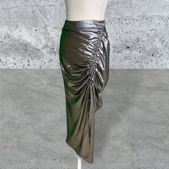 NWOT All Saints ‘Carla Metallic Gray / Silver Skirt’ with Ruched Side Size 4 - Picture 6 of 16